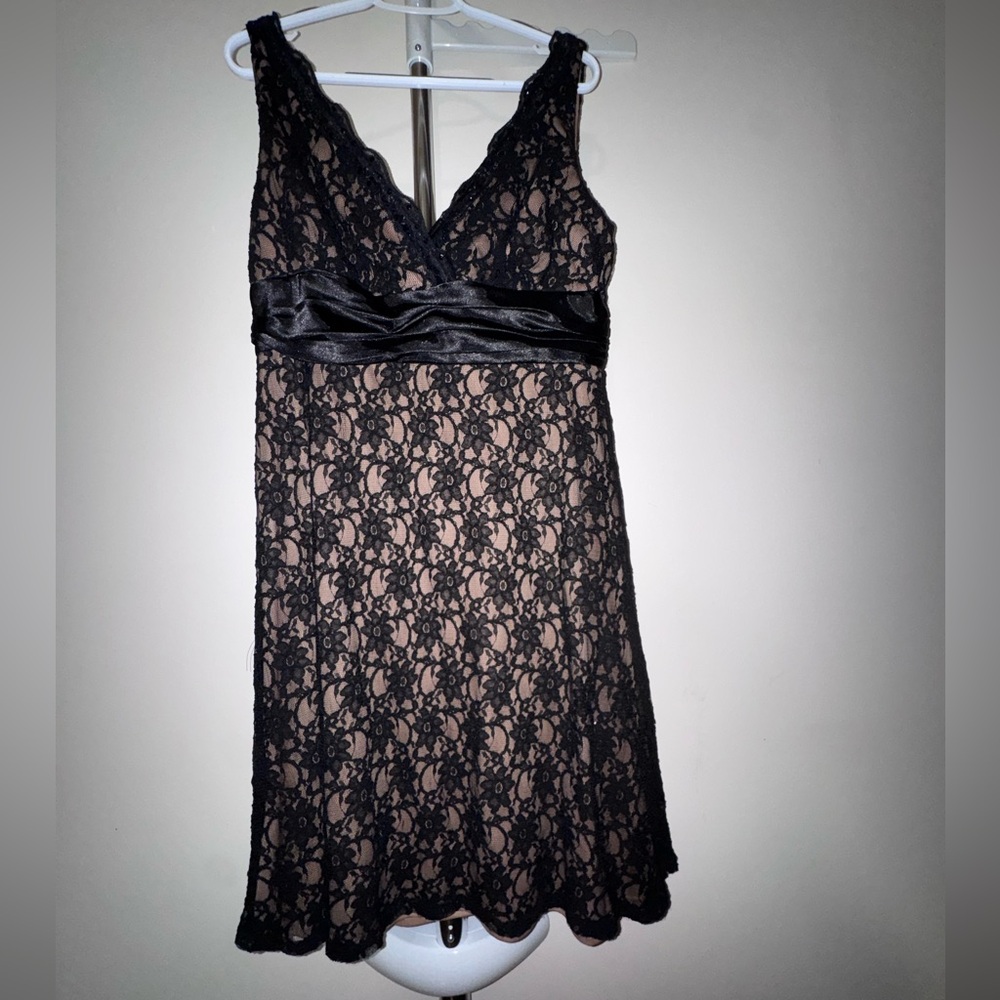 SL Fashions Black Lace Nude Dress